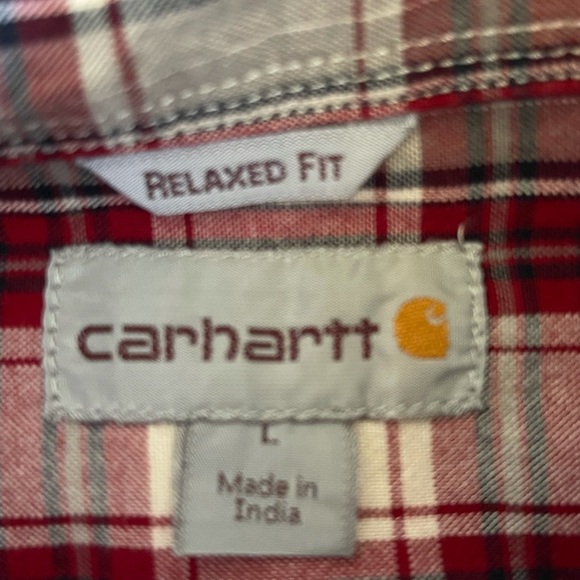 Carhartt relaxed fit size large plaid shirt sleeve button down 100% cotton - Picture 4 of 14